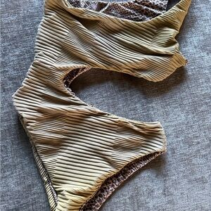 Acacia Swimwear Ribbed One Piece in Olive and Leopard